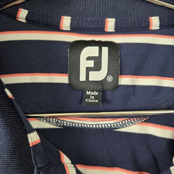 FootJoy Golf Polo Mens Sz Medium M Blue White Pink Striped Stretch Shirt - Picture 3 of 6